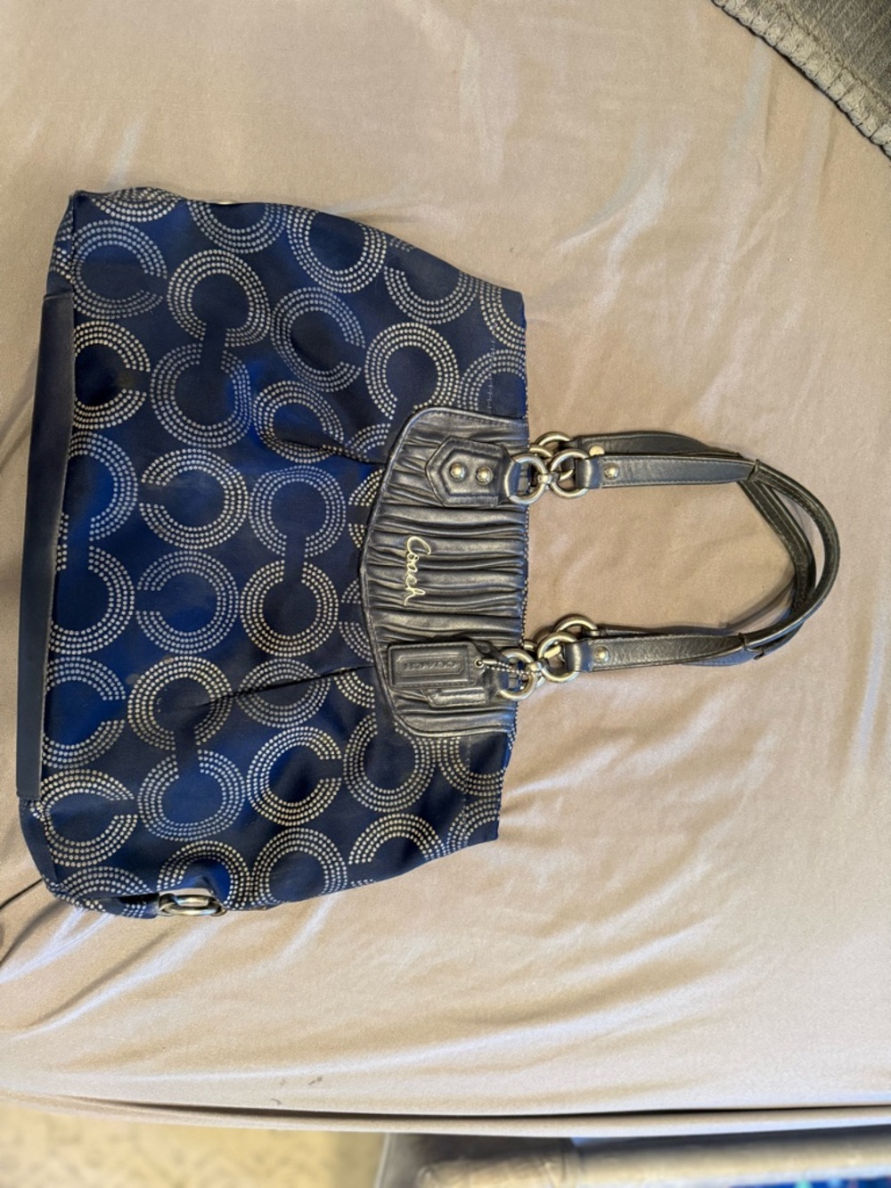 Coach Navy and Black Signature Circle Shoulder Tote